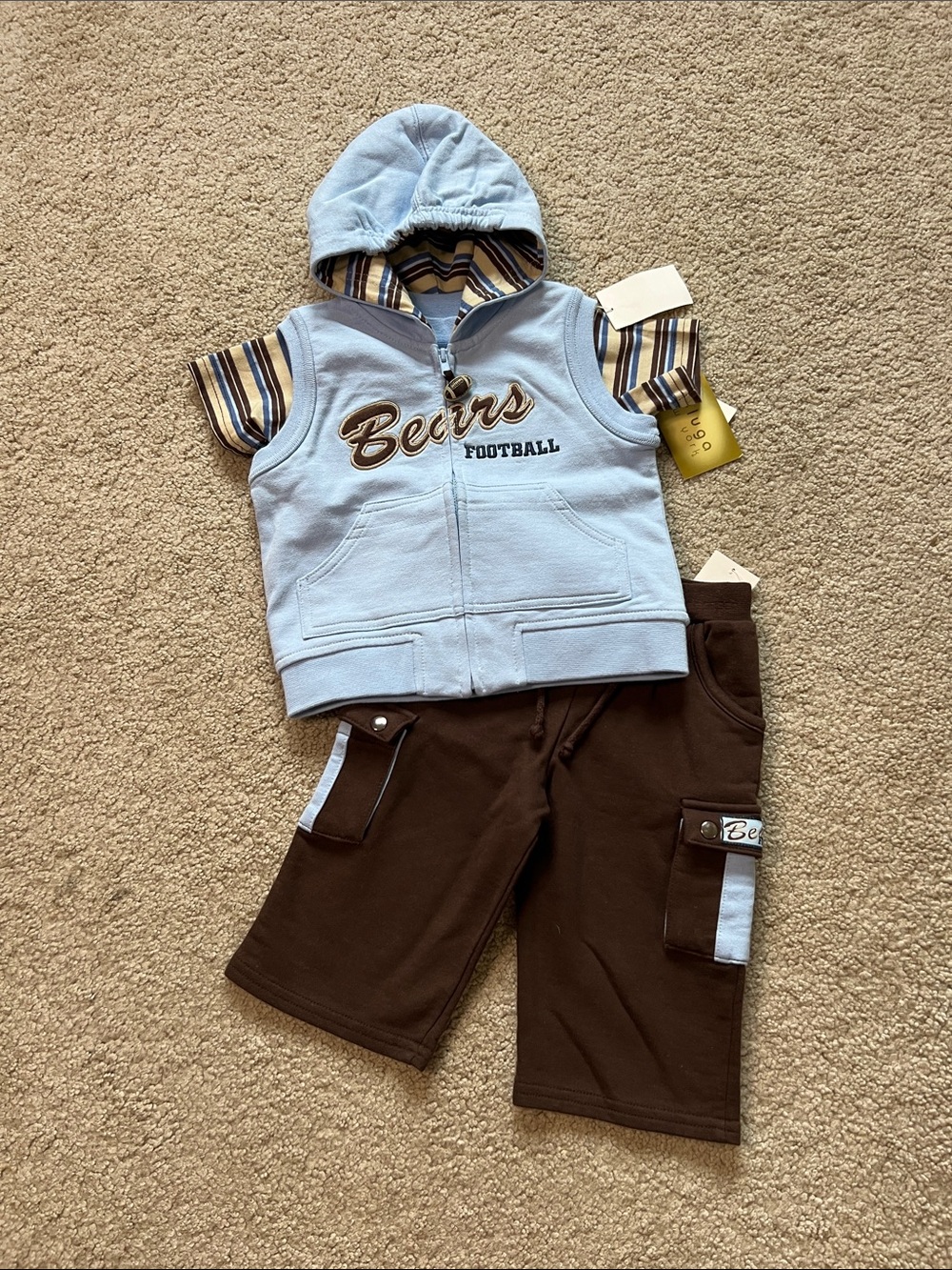 Beluga baby boy Blue & Brown Kids Hooded Vest Set size 6-9mo
